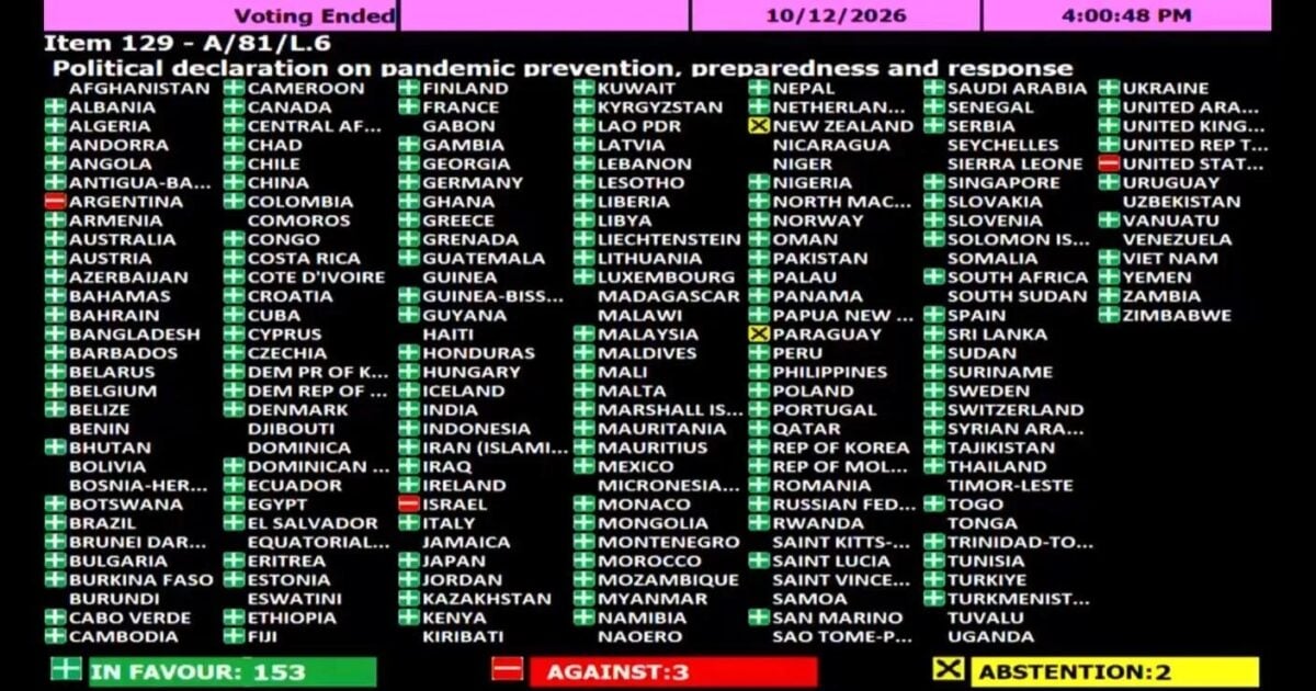 UN adopts pandemic declaration as US, Israel and Argentina vote against