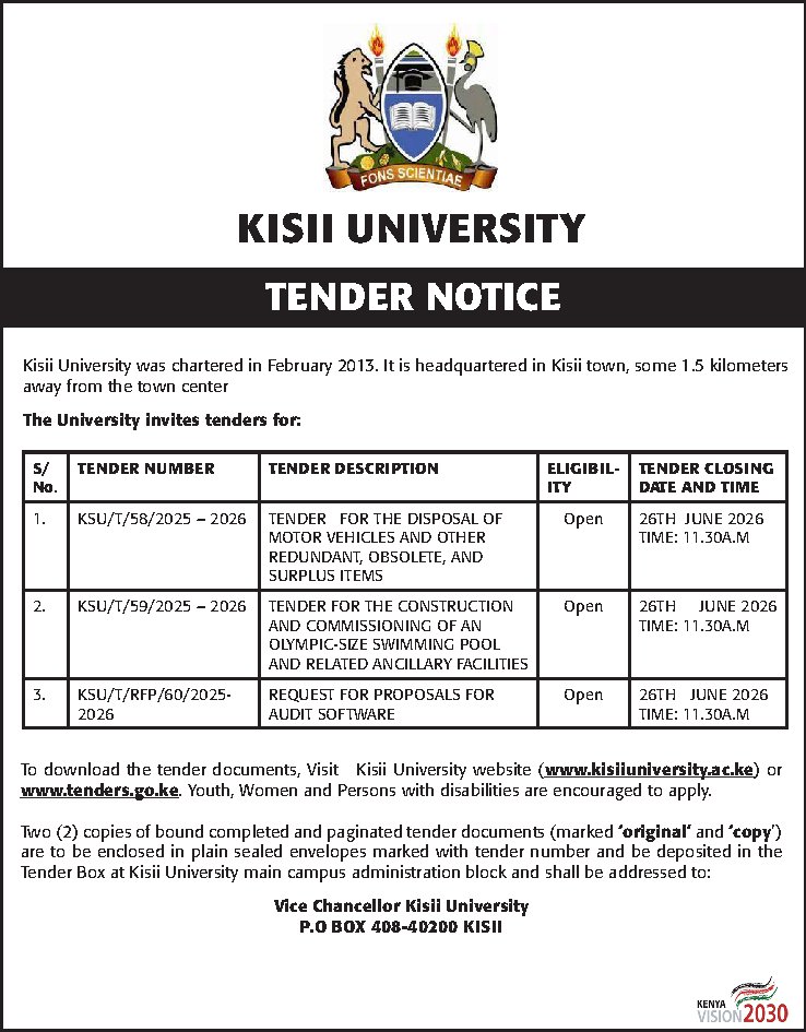 Kisii University Tender Notice